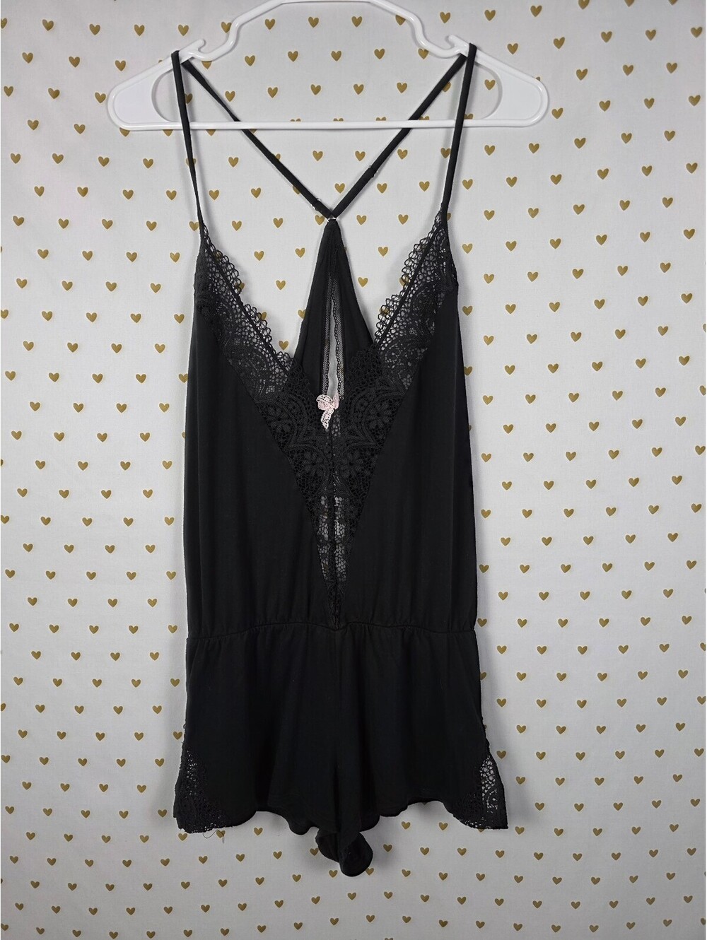 Victorias Secret Super Soft Black Strappy Romper Sleep Nightie SMALL